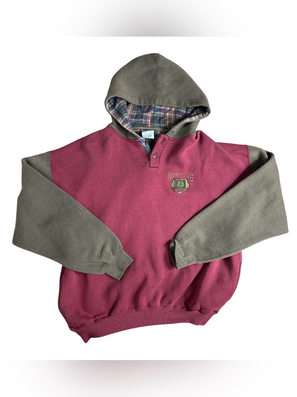 Vintage Midwest Embroidery Notre Dame Colorblocked Hoodie Sweatshirt